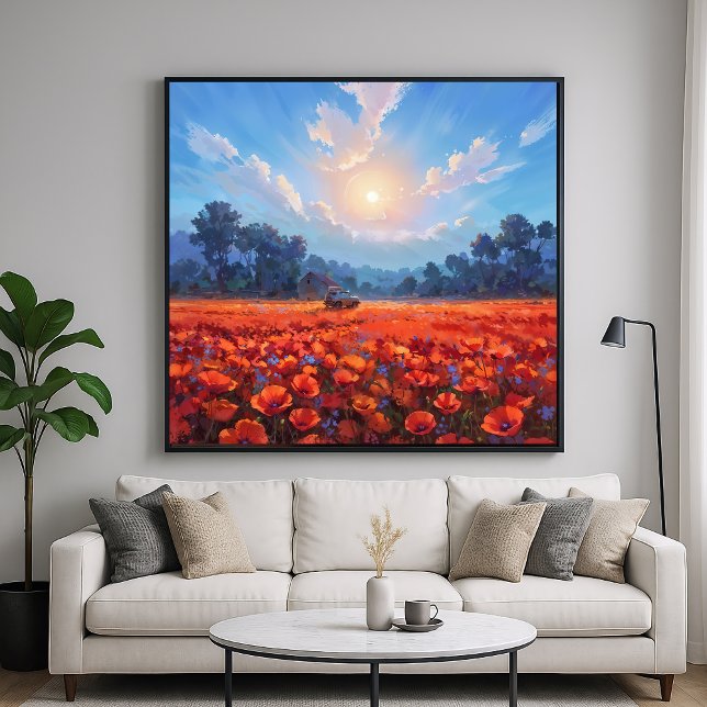 Poster Campo Poppies Vermelhos - Estilo de Paisagem Impre (Criador carregado)