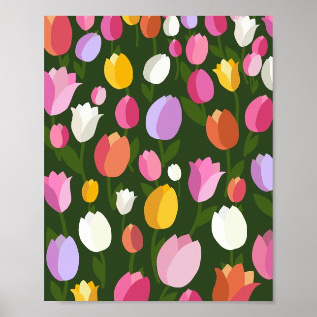 Poster Campo Tulip 01 Flores Retro Coloridas (Frente)