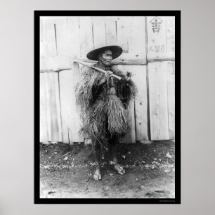 Poster Camponês japonês que veste o Raincoat 1885 da