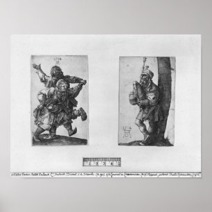 Poster Camponeses da dança e um jogador do Bagpipe, 1514