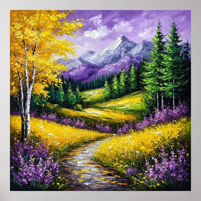 Poster Campos Amarelos, Flores, Montanhas Captadas por Ne (Frente)