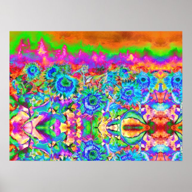 Poster Campos de girassol azuis para sempre, flores de ab (Frente)