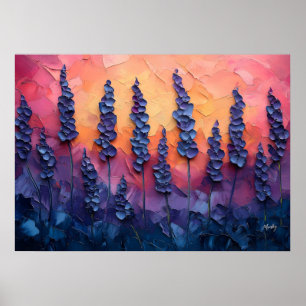Poster Campos de Lavanda Vibrantes em um Céu de Pôr do So