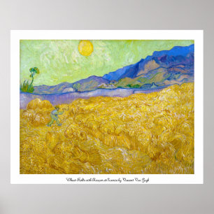 Pôster Campos de trigo com Ceifador na Sunrise Van Gogh