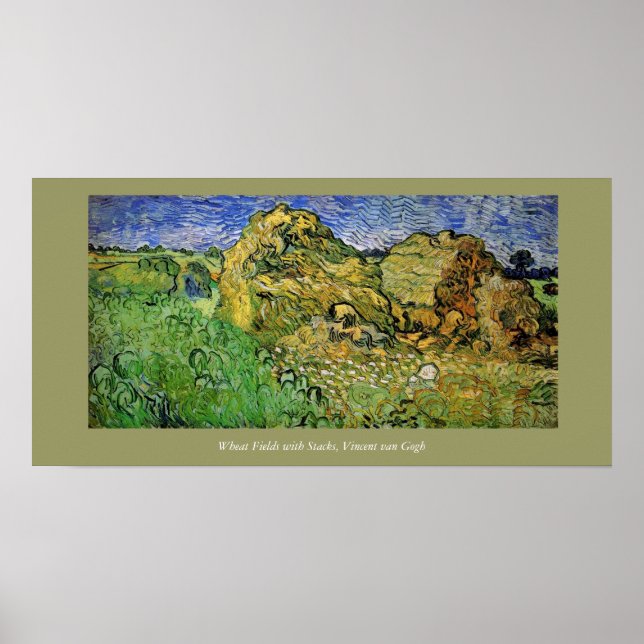Pôster Campos de trigo com pilhas, Vincent van Gogh (Frente)