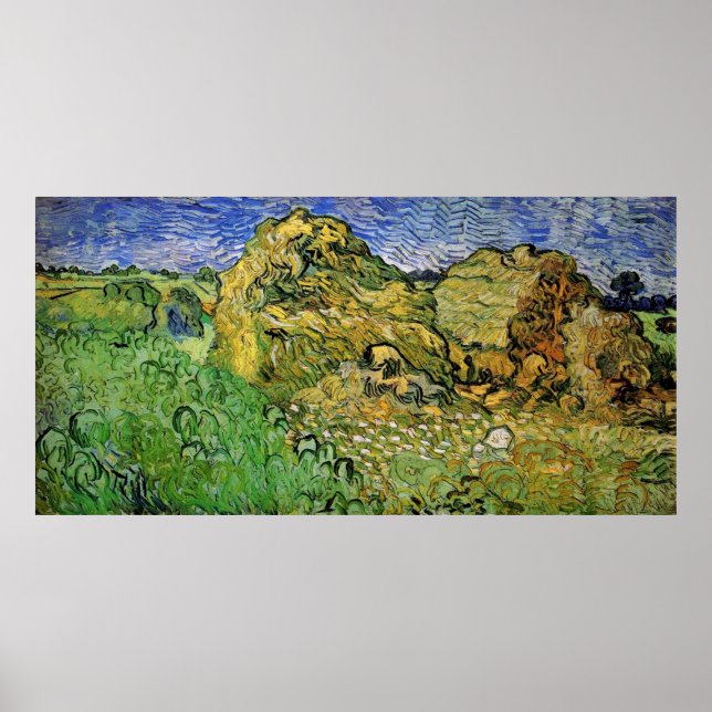 Pôster Campos de trigo com pilhas, Vincent van Gogh (Frente)