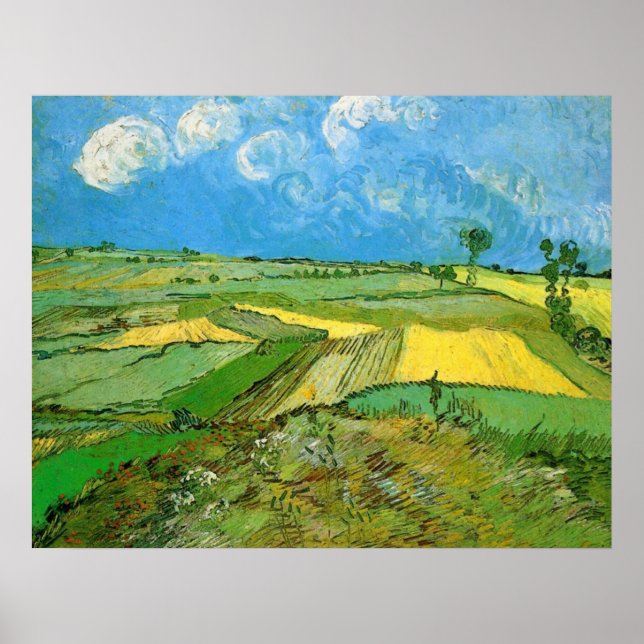 Pôster Campos de trigo em Auvers sob nuvens por van Gogh (Frente)