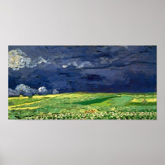 Poster Campos De Trigo Sob Arte Bela Nublada Sky Van Gogh (Frente)