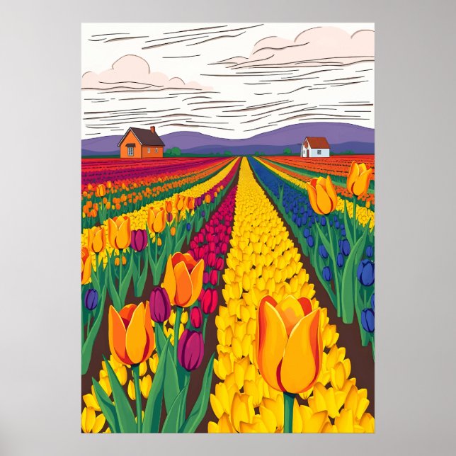 Poster Campos de Tulip Holandeses em Bloom (Frente)