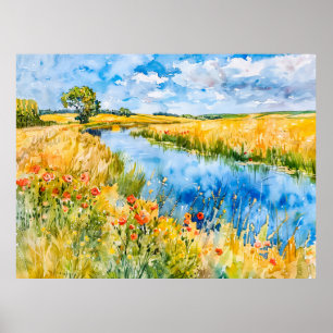 Poster Campos Dourados pelo Havelland Havel Aquarela