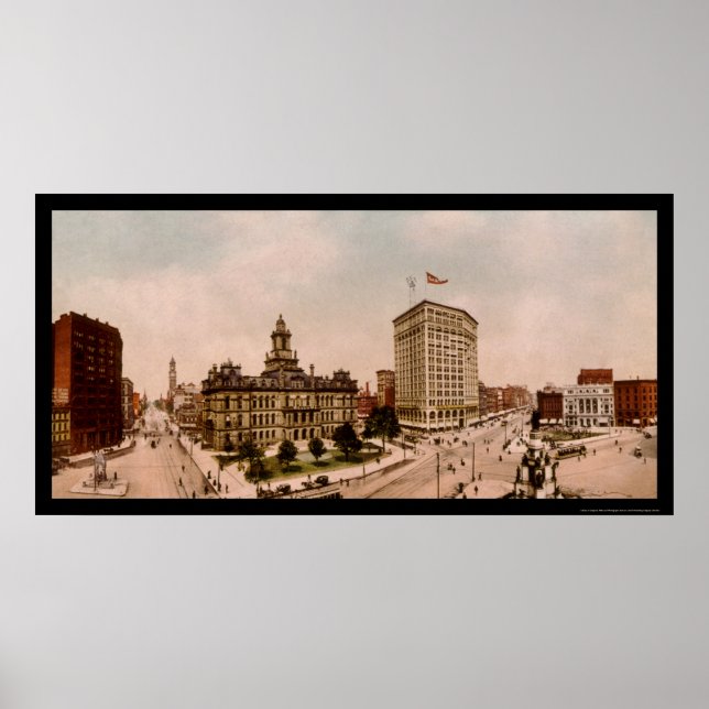 Poster Campus Martius em Detroit, MI 1900 (Frente)
