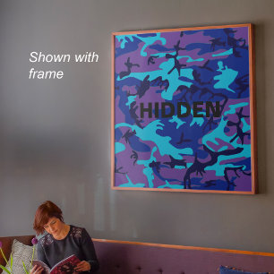 Poster Camuflagem Azul Escuro e Roxo com Citação Oculta