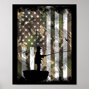Poster Camuflagem Bandeira EUA Pescador Vintage Pesca Pat