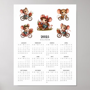 Poster Camundongos Whimsical em Bicicletas Calendário Mín