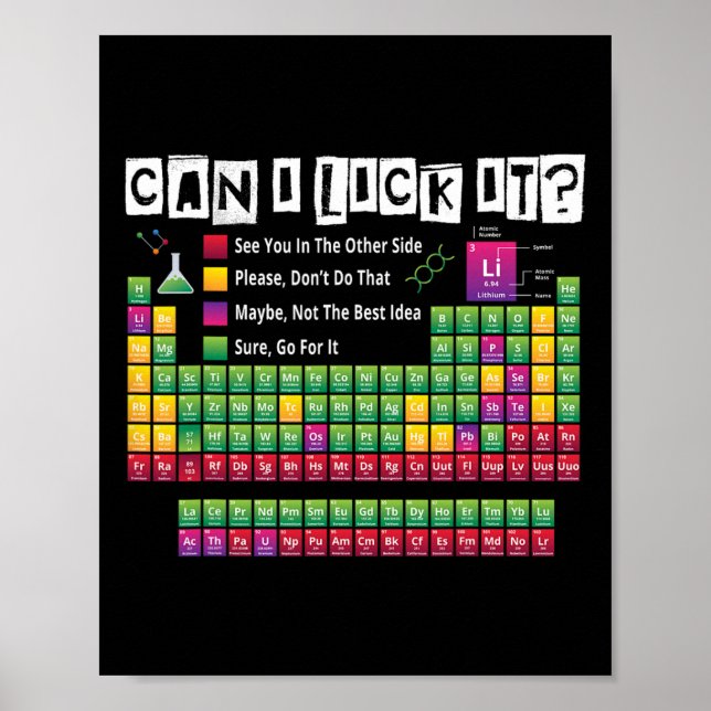 Poster Can I Lick It Funny Periodic Table Science Teacher (Frente)