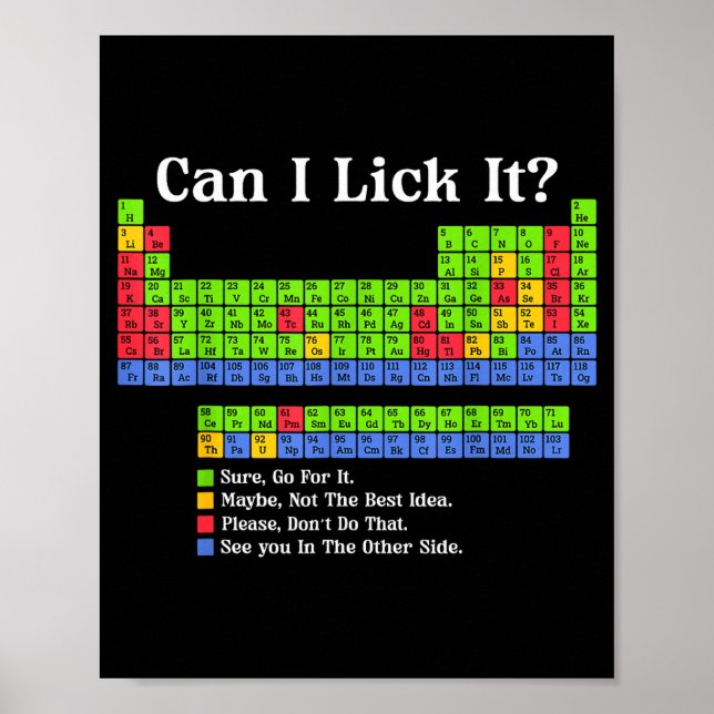 Poster Can I Lick It Periodic Table Chart Science Teacher (Frente)