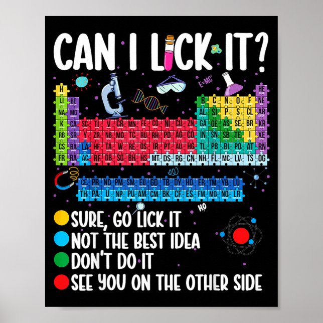 Poster Can I Lick It Periodic Table Funny Science Chemist (Frente)