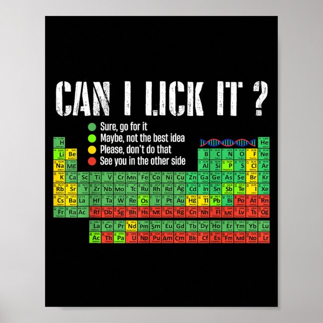 Poster Can I Lick It Periodic Table Funny Science Teacher (Frente)