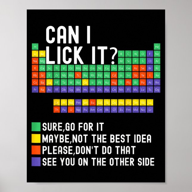 Poster Can I Lick It Periodic Table Funny Science Teacher (Frente)