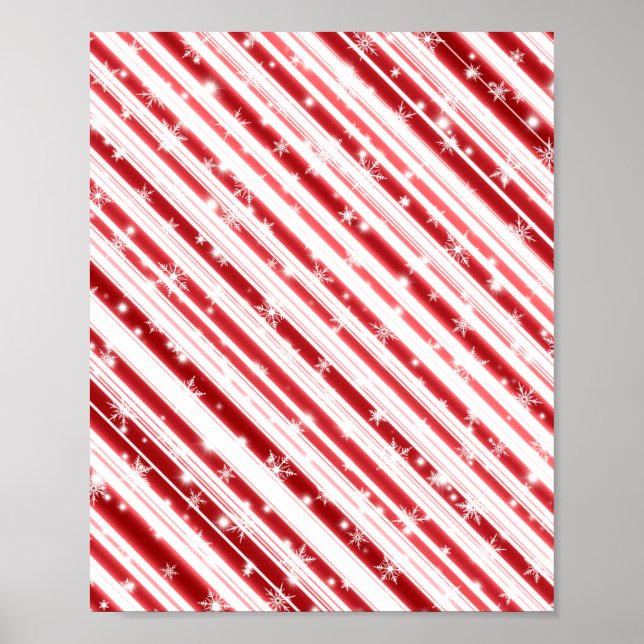 Poster Cana doce com estrelas e flocos de neve (Frente)