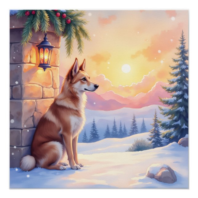 Pôster Canaan Dog Desert Stone Winter Christmas Art (Frente)