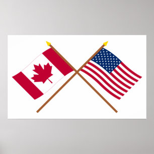 Pôster Canadá e bandeiras cruzadas os Estados Unidos