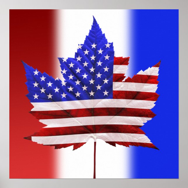 Poster Canadá EUA Stickers American Canadian Flag Sticker (Frente)