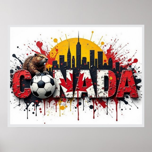 Poster Canada Football Citiscape Oil Painting Style Art (Frente)