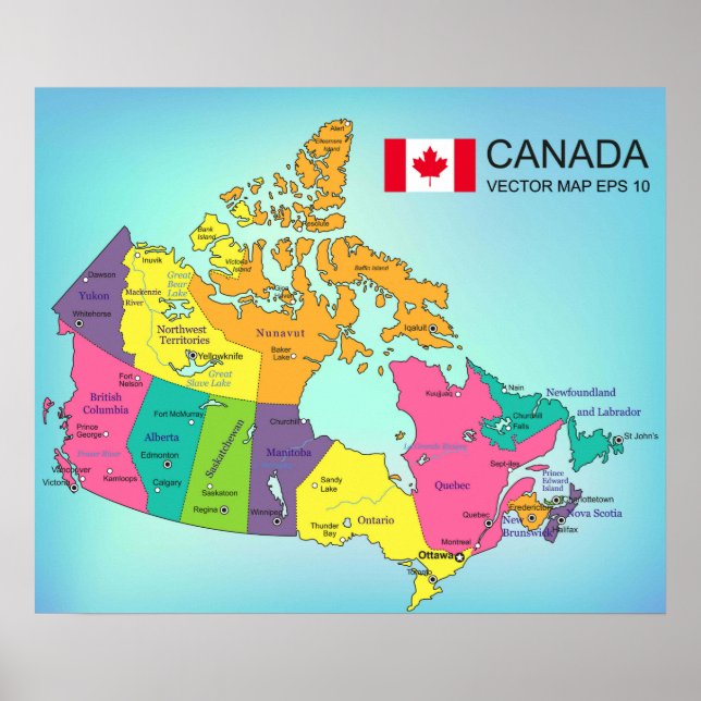Poster - Canadá - Mapa com províncias (Frente)