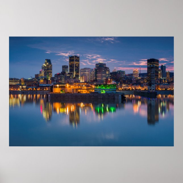 Pôster Canadá, Montreal, linha do horizonte e porto antig (Frente)