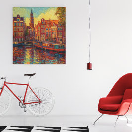 Poster Canal Amsterdã guarda estilo van Gogh