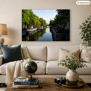 Poster Canal Cênico de Amsterdã e Casa Flutuante Foto