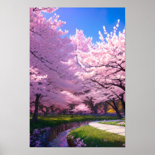Poster Canal Cherry Blossom