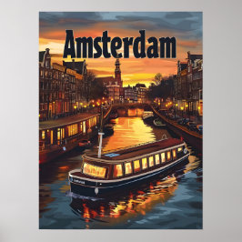Poster Canal de Amsterdã: Luzes do Sol e da Cidade