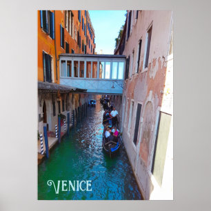 Poster Canal de Veneza Gondolas cobriu Skywalk Palazzos