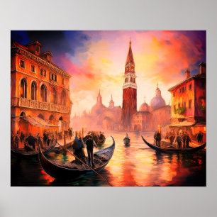 Poster Canal de Veneza, Gondolas e San Marco  