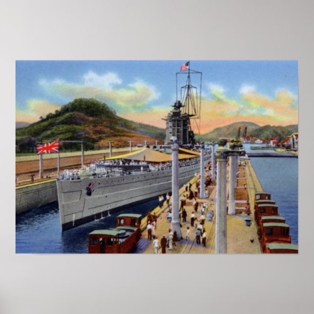 Poster Canal do Panamá Pedro Miguel trava com navio (Frente)