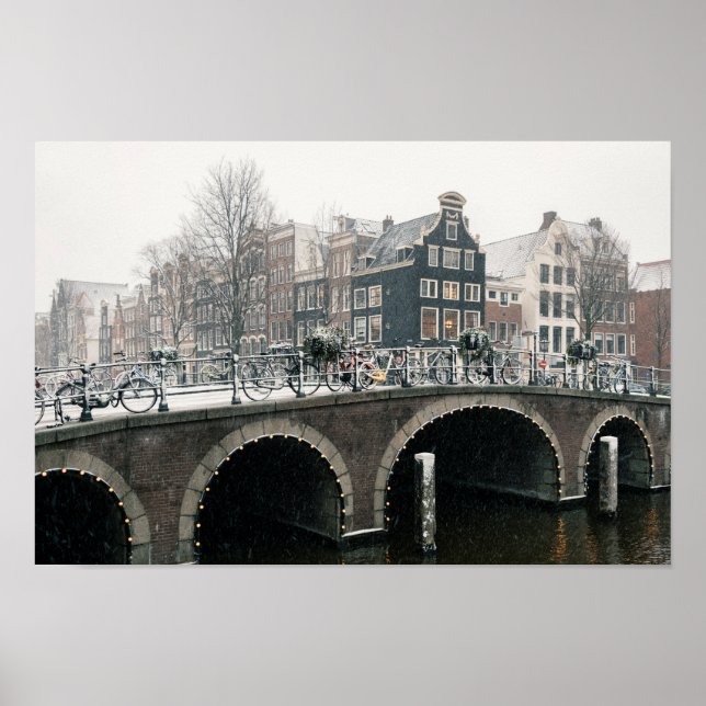Poster Canal em Amsterdã no inverno (Frente)