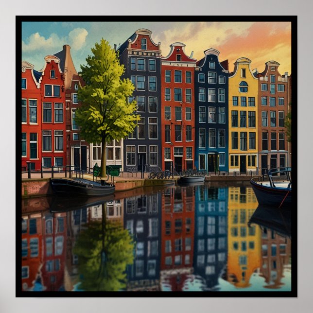 Poster Canal Encantador de Amsterdã (Frente)