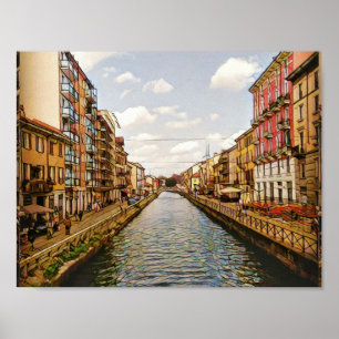 Pôster Canal Milão de Navigli