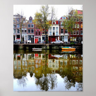 Poster Canal Rainy Day Amsterdam Foto de Reflexões de inv