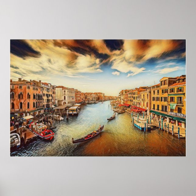Poster Canal Venice Grand com gondolas (Frente)