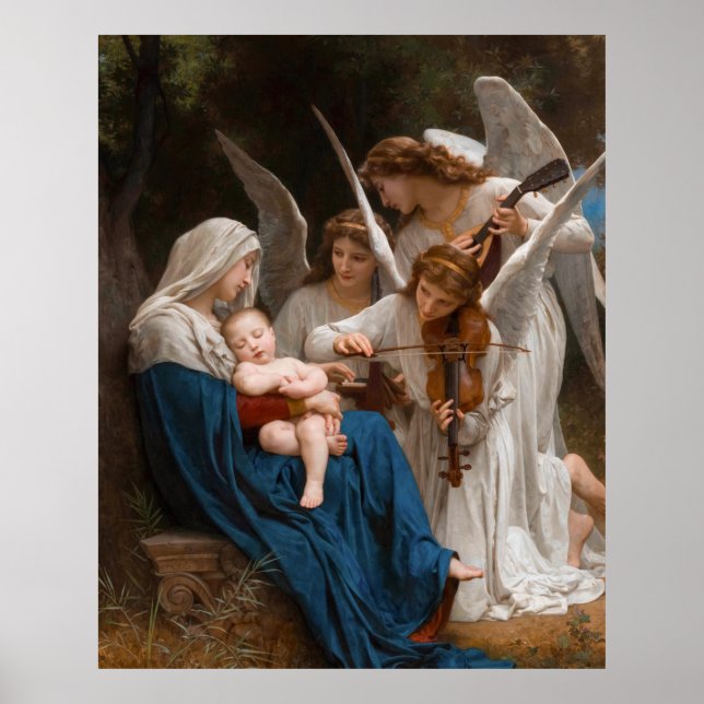 Poster Canção dos Anjos por William-Adolphe Bouguereau B (Frente)