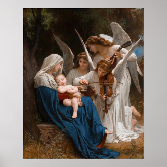 Poster Canção dos Anjos por William-Adolphe Bouguereau B (Frente)