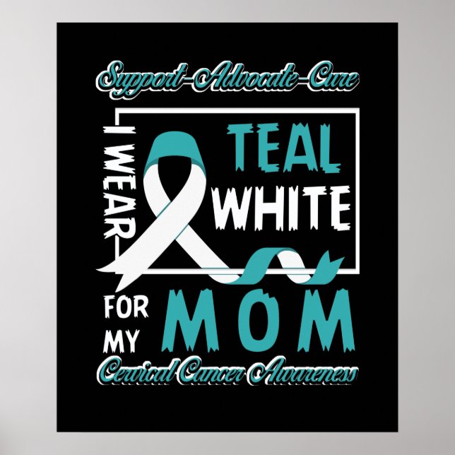 Poster Cancer Cervoso Eu Visto Teal e Branco Para Minha M (Frente)
