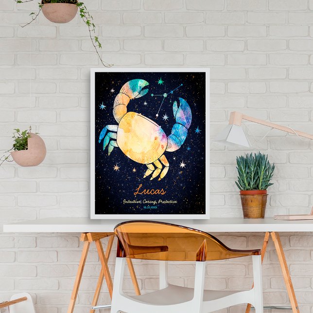Poster Cancer Constelação Zodiac Watercolor Galaxy (Criador carregado)