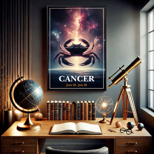 Poster Cancer Cósmico - Design de Caranguejo Zodiac