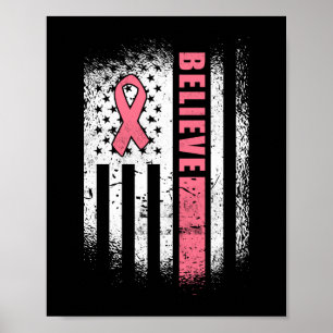 Poster Cancer da Mama Acredita na Faixa Rosa de Bandeira