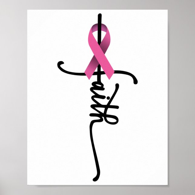 Poster Cancer de Fita Rosa de Fita com Sobrevivência Cruz (Frente)