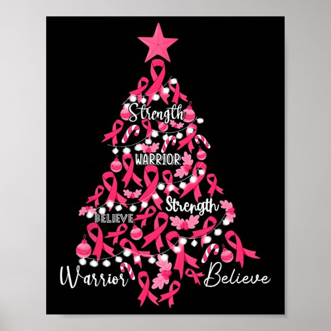Poster Cancer de Natal Árvore Rosa Fita Fita Luta Awa (Frente)